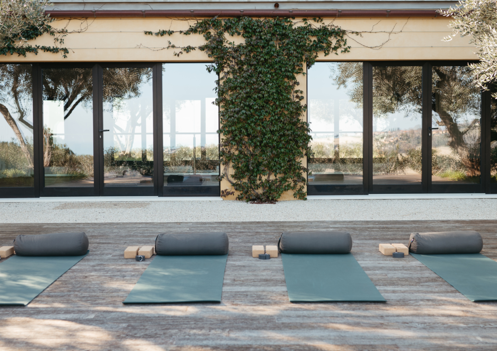 Yoga mats on Oliveto's studio deck